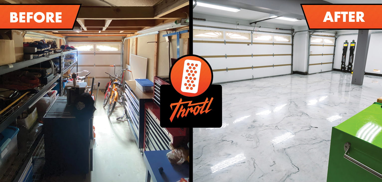 Throtl before and after of resinous flooring garage makeover