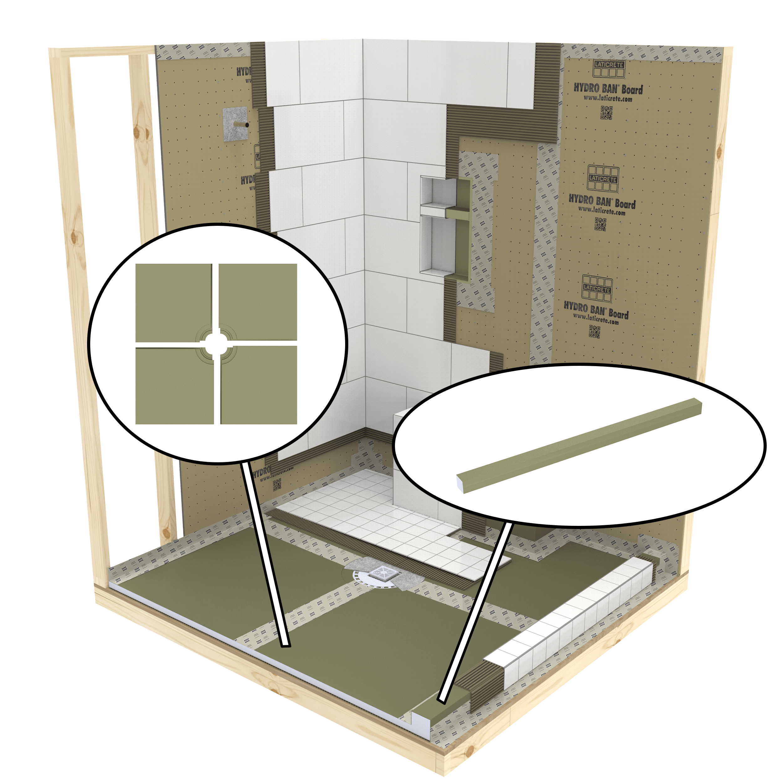 HYDRO BAN Modular Pre-Sloped Shower Pans & Curbs