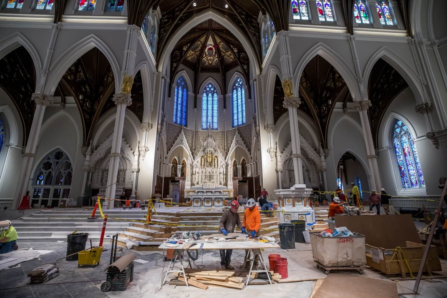 LATICRETE rapid setting grouts, SPECTRALOCK PRO Premium and PERMACOLOR Select being used in the renovation of the Cathedral of the Holy Cross in Boston, Massachusetts 
